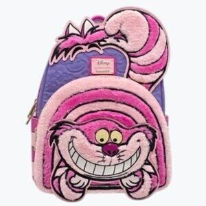 NWT Loungefly Disney Alice In Wonderland Chesire Cat Figural Fuzzy Mini Backpack